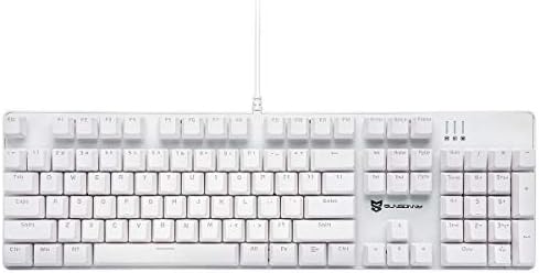 Merdia Hot Swappable 104 Keys Full Size Mechanical PC Gaming Keyboard | Blue Switch White Mechanical Wired Computer Keyboards | LED Backlit 104 Keys US Layout Light Up Wired Gaming Keyboard by Merdia
