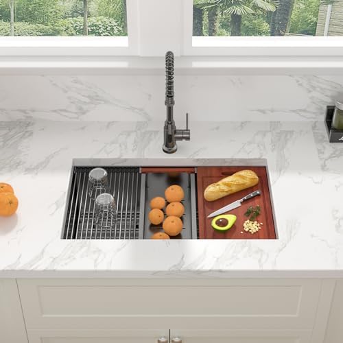 Sarlai 28 Black Undermount Kitchen Sink 28"x18" Stainless Workstation Sinks - Image 2