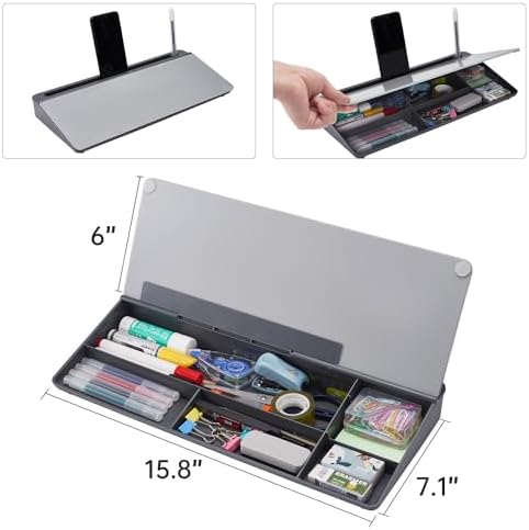 TSJ OFFICE Desktop Whiteboard Dry-Erase-Board - Computer Keyboard Stand White Board Surface Pad with Drawer, Desk Organizers with Accessories for Office, Home, School Supplies - Complete Grey - Image 4