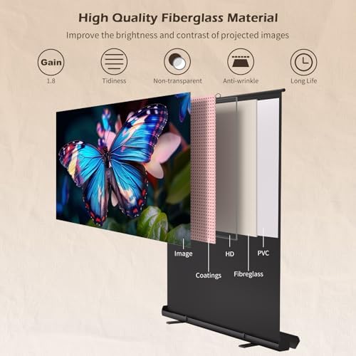 Floor Rising Projector Screen 80 Inch 16:9, Manual Pull Up Portable Screen - Image 4