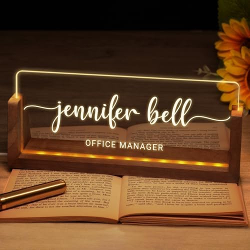 Desk Name Plate Personalized, Custom Acrylic Name Plate for Desk, Office Decor for Women Men, Appreciation Gifts for Coworkers Boss Teacher - Light-Up Name Plaque by Ueedklaayy
