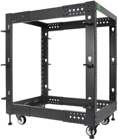 RIVECO 15U Server Rack Adjustable Depth Network 4 Post Cabinet Open Frame with Leveling Feet & Wheels Fully Rivets 1400 LBS by RIVECO
