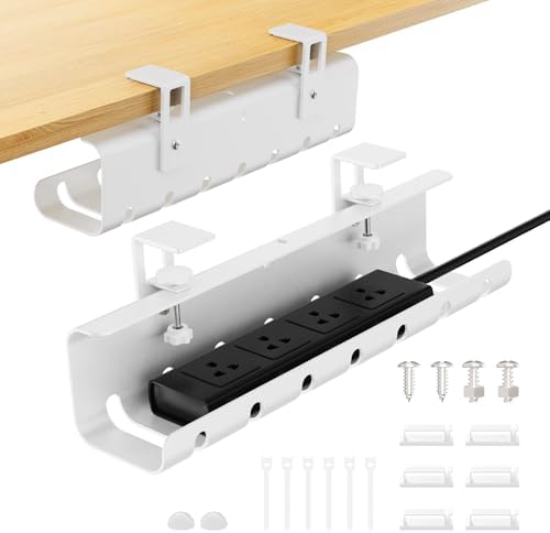 2 Pack No-Drill Under Desk Cable Management Tray 33.8 inch Large Wire Cord Organizers, Cable Management Under Desk for Home and Office No Damage White by Unknown