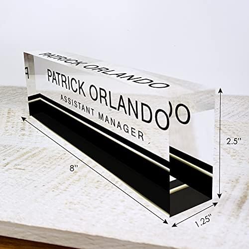 Artblox Office Desk Name Plate Personalized | Custom Name Plates for Desks on Acrylic Glass Decor | Office Desk Decor Nameplate | Desk Accessories | Black Stripe - (8" x 2.5") - Image 3
