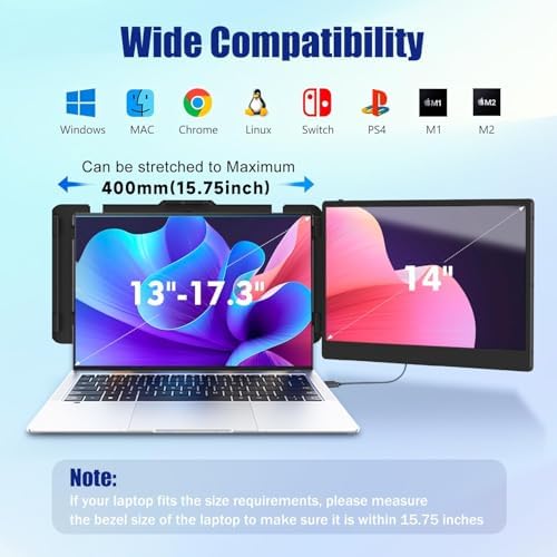 KEFEYA Laptop Screen Extender, 14" FHD 1080P IPS Laptop Monitor Extender Dual Screen, Portable Monitor for Laptops 13-17" with USB-C/HDMI Port, Plug n Play for Windows/Mac/Android/Switch/PS5 - Image 2