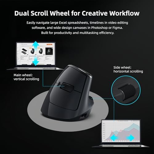 Ergonomic Vertical Mouse, Dual Scroll, Tri-Mode, OLED Display - Image 4