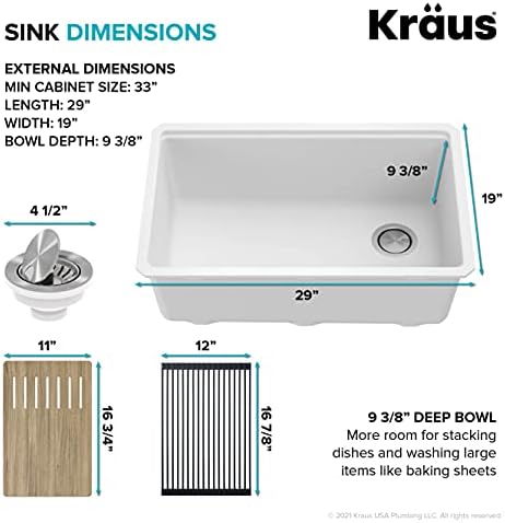 KRAUS White 30 in Undermount Granite Kitchen Sink KGUW1-30WH - Image 6