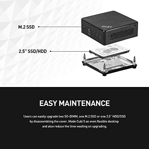 msi Cubi 5 Mini PC: Intel Core i5-1235U, 8GB DDR4 (1x8GB) 2666MHz, 512GB SSD, WiFi 6E, BT 5.2, Thunderbolt Type-C, Dual Display, Energy Efficient, Black, Windows 11Pro: 12M-028US - Image 4