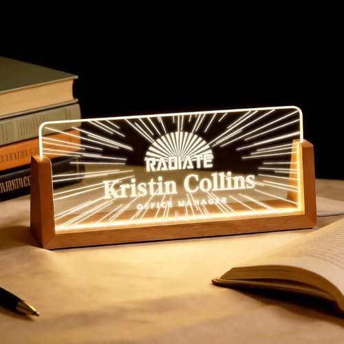 Personalized Light Up Acrylic Desk Name Plate - Custom Name Plate for Desk with Walnut Wood Base - Appreciation Office Gifts for Employees, Teacher, Social Worker (Sunrise) by Unknown