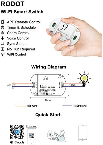 10A KR2201WB Wi-Fi Wireless Smart Basic Switch for Smart Home Smart Life APP Compatible with Alexa & Google Home Assistant No Hub Required Support DIY Module (5-Pcs) - Image 2