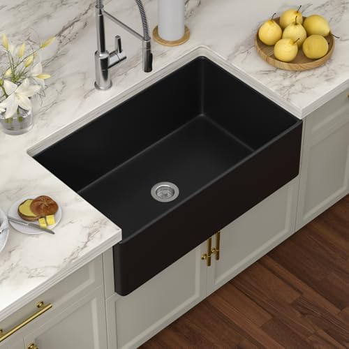 Black Fireclay Farmhouse Sink - Couoko 33 Inch Matte Black Apron Front Farm Sink Porcelain Farms House Style Single Bowl Farmhoues kitchen Sinks with Luxury Accessories - Image 2