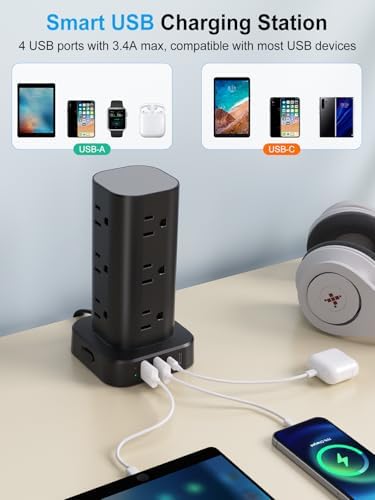 6FT Power Strip Tower with Wireless Charger,Surge Protector with 12 Outlets - Image 5