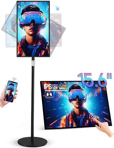 15.6" Digital Signage with 10000mAh Battery, Capacitive Touchscreen Advertising Display, Adjustable Stand, Android 11 Commercial LCD Monitor with Auto Play, Wireless Screen Mirroring, 8+128GB, Black by PWR4GTR
