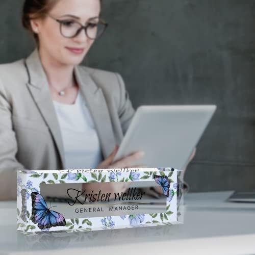 Personalized Office Name Plate for Desk, Custom Employee Appreciation Gifts, Acrylic Desk Name Plate Funny, Desk Decorations Gift, Acrylic Desk Ornaments (Purple Blue Butterfly) - Image 3