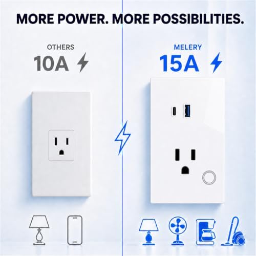 Melery Smart WiFi Wall Outlet with USB-A & 30W USB-C PD Fast Charging, 15A Smart Receptacle, Smart Life/Tuya App Remote Control, Compatible with Alexa & Google Home, Timer & Schedule - Image 4