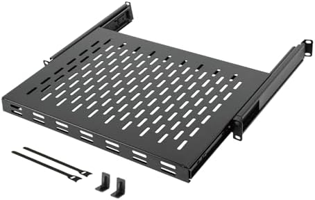 Tecmojo 1U Sliding Rack Shelf,4-Post Vented Rack Mount Shelf,13.8in Deep with Adjustable Mounting Depth 13.8-19.7in,Supports to 110lbs,for 19 Inch AV/Network Equipment Rack,Unassembled,Black by Tecmojo