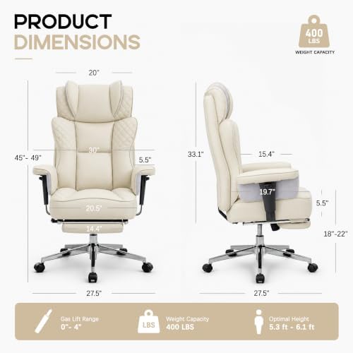 Office Desk Chair, High-Back Big and Tall Leather Chair with Footrest - Image 2