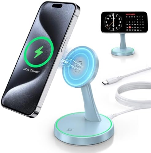 Magnetic Wireless Charger Stand 15W for iPhone 18 Pro/18 Pro Max, iPhone 17/17 Pro/17 Air/17 Pro Max, 16/15/14/13/12 Series, Charging Station with Sleep-Friendly LED Light for AirPods by Verticalmagneticcharging