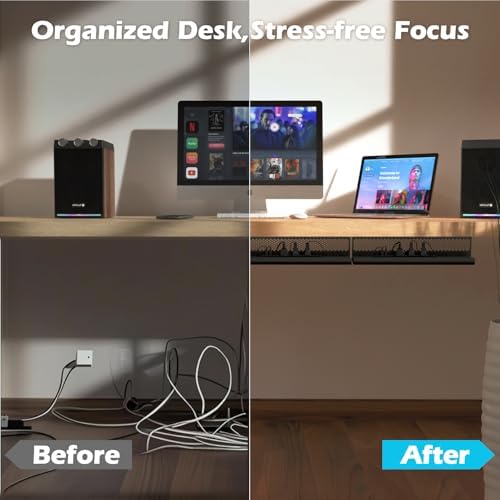 KHAMAL Cable Management Under Desk 26PCS - Cable Management Tray Kit Ventilated Hexagonal Design with Cable Clips, Wire Ties, Cord Holder & Screws for Office, Home (Black) - Image 4