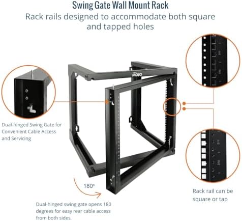Tecmojo 9U Wall Mount Rack, Server Rack,Open Frame Server Rack,Network Rack for 19inch Computer/AV/Data/IT/Media Equipment,18inch Depth,16inch Apart Mounting Holes,Swing Gate,Square and Tapped Holes - Image 3