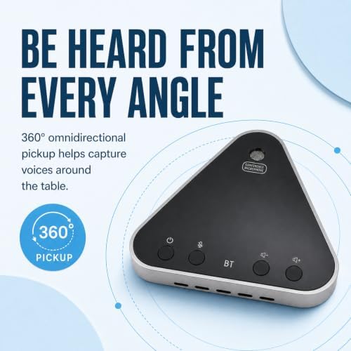 Bluetooth Conference Speaker and Microphone, Bluetooth Speakerphone for Small Meeting Room，Wireless Conference Speaker 360°Voice Pick up with Noise Cancellation Mics for Computer/Laptop - Image 2