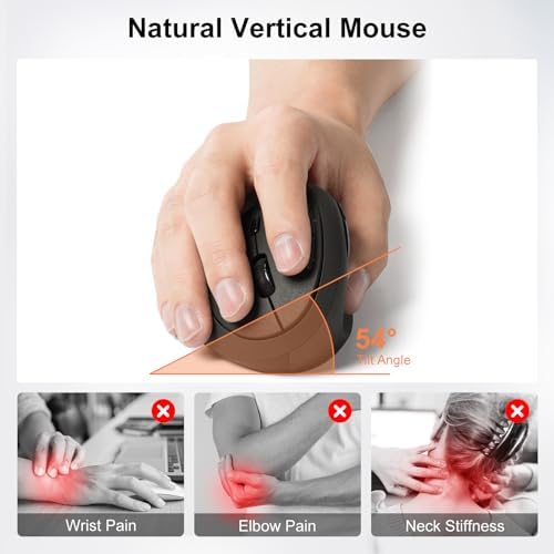 SANWA 2.4G Wireless Ergonomic Mouse, Optical Vertical Ergo Mice for Small Hands, Reduce Wrist Strain, 800/1200/1600 DPI, 5 Buttons, Compatible with MacBook, Laptop, Windows, Mac OS, Black - Image 3
