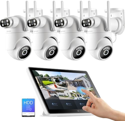 Wireless Security Camera System with 10" Touchscreen Monitor, 2K Dual Lens by Kittyhok
