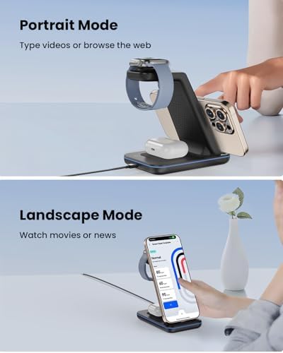 Wireless Charger Stand, CIYOYO 3 in 1 Fast Wireless Charging Station Dock for Apple Watch 11/9/8/7/6/SE/5/4/3/2, Airpods 3/2/Pro, iPhone 17/16/15/14/14 Plus/14 Pro Max/13/13 Pro/12/12 Pro/SE/X/XR/XS/8 - Image 3