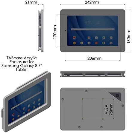 Anti-Theft Acrylic VESA Enclosure for Galaxy TAB A7 Lite 8.7" SM-T220 Tablet with Free Wall Mount Kit & 90-Degree Angle USB C Cable (TAB A7 Lite, Black) - Image 3