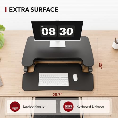 SANODESK Standing Desk Converter 28" Desk Riser for Home Office, Compact Sit Stand Desktop Workstation for Laptop & Monitor, Ergonomic Height Adjustable Riser, Black - Image 6