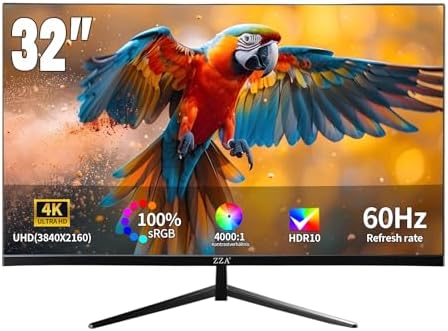 ZZA 32" 4K Gaming Monitor - UHD（3840 * 2160） 60Hz Computer Monitor, Immersive Gaming Experience with Refresh Rate, VA Panel, Adptsync Premium | HDR10 | 100% sRGB | 3840x2160 by ZZA