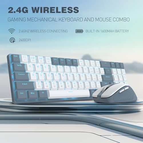 Redragon BS8773 Wireless Keyboard and Mouse Combo, 78 Keys 2.4Ghz Wireless Low-Profile Mechanical Red Switch Keyboard w/Slim Compact Design & Single Blue Backlit, Comfort Grip 2400 DPI Max Mouse - Image 2