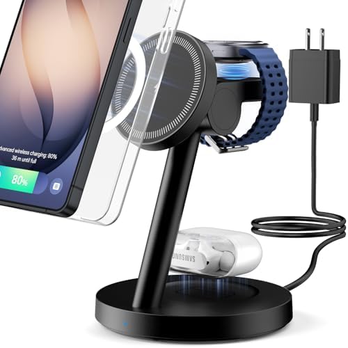 KPON for Samsung 3 in 1 Charging Station, Magnetic Wireless Charger Stand for MagSafe for Samsung Galaxy S26 Ultra/S25/Z Fold7/Flip7, Phone Watch Dock for Galaxy Watch Ultra/8 (Not for Watch 9/Ultra2) by KPON