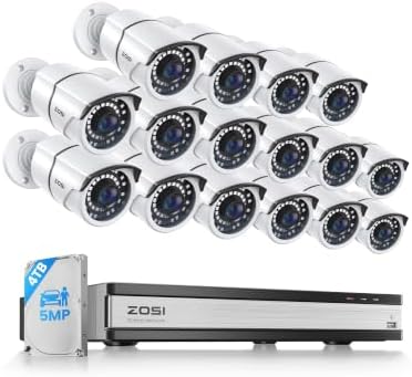 ZOSI 16CH 4K PoE Home Security Camera System, 4TB HDD, 16 x 5MP Metal Cam by ZOSI