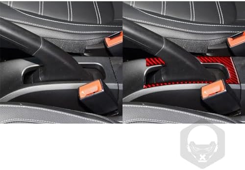 Real Soft Red Carbon Fiber Car Center Console Handbrake Panel Side Frame Cover Trim Sticker Auto Interior Decoration Accessories Compatible with Benz Smart 2016 2017 2018 2019 2020 2021 - Image 4