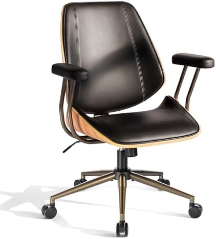 Modern Mid Back Office Chair, Adjustable Swivel Desk Chair with Arms, Black by BERYTH