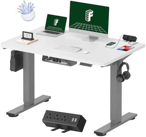 FLEXISPOT EN2 48"x30" Standing Desk with Power Strip Bundle, White by Unknown