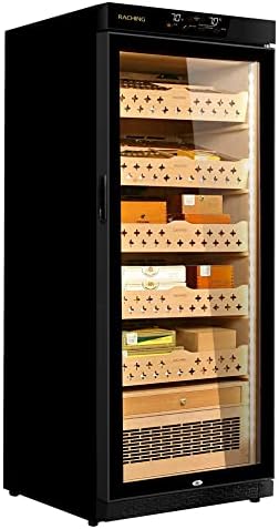 Cigar Climate Control Cabinet, Raching MON1800 Cigar Humidor Cabinet with Ammonia Removal, 220L Wood Frame Cabinet for Cigar Storing&Aging - Black by RACHINGCigarWineCabinet