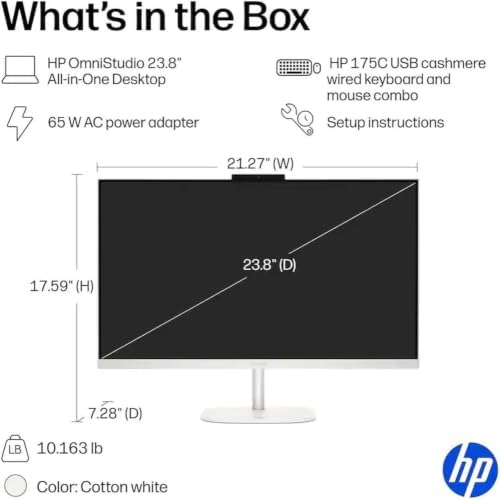 HP OmniStudio All‑in‑One Desktop, 24‑Inch Full HD Display, Intel N150 Quad‑Core CPU, 16GB DDR5 RAM, 128GB UFS Storage, WiFi 6, Bluetooth 5.4, Wired Keyboard & Mouse, Windows 11, Cashmere White - Image 6