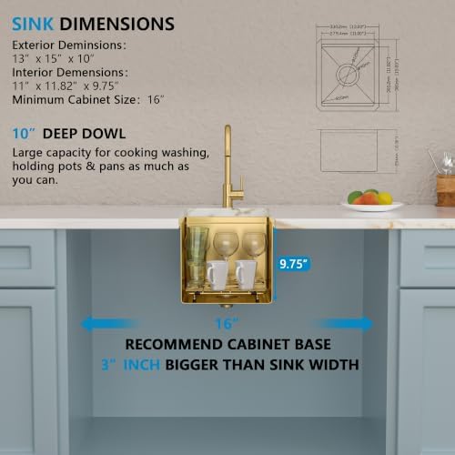 13"x15" Gold Bar Prep Sink Undermount Workstation - Image 5