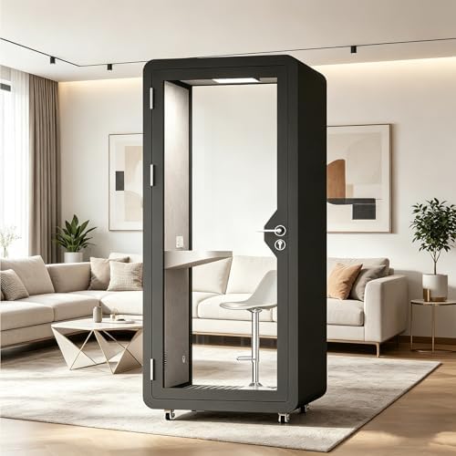 Soundproof Office Pod Booth, Quiet Meeting Pod with LED Lighting & Acoustic Panels, USB Ports, Portable Removable Telephone Booth for Private Phone Calling Reading Study(Black,100cm) by Unknown