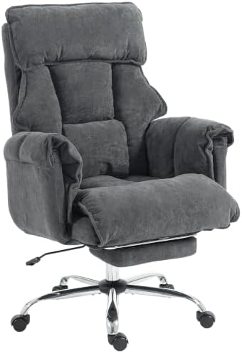 HOMCOM Desk Chair Comfy Recliner with Foot Rest Extra Wide Seat Dark Gray by HOMCOM