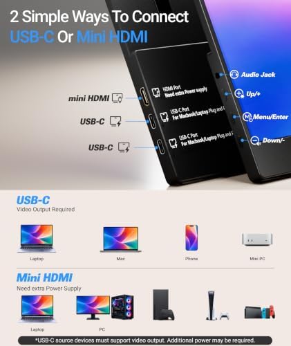 Ingnok Portable Monitor for Laptop,15.6 Inch USB C Screen Extender - Image 4
