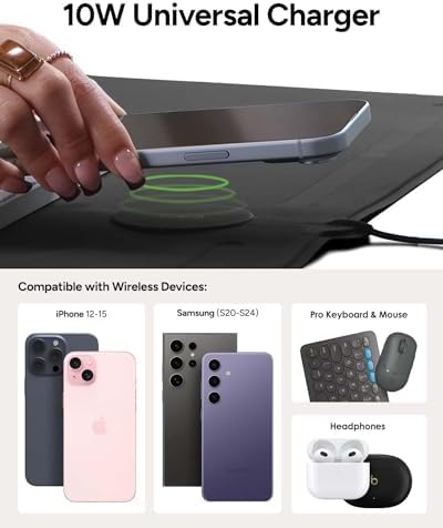 ZAGG Mouse Pad Desk Mat with Wireless Charging for All Devices - 10W Fast Charge, Integrated USB-C, Premium Felt Top, Non-Slip Bottom, Office Organizer, Black - Image 3