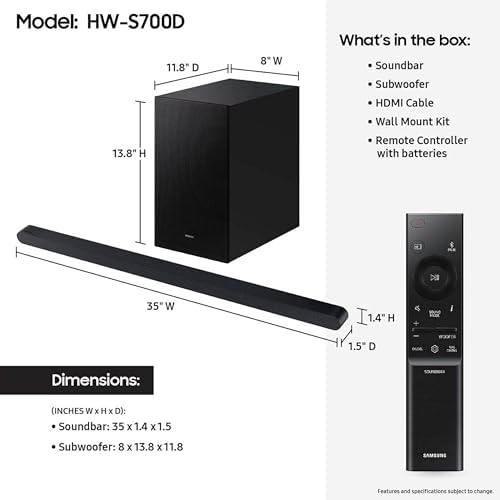 Samsung S700D 3.1ch Soundbar w/Wireless Dolby Atmos Audio, Ultra Slim Design, Q-Symphony, SpaceFit Sound Pro, Adaptive Sound, Game Mode Pro, HW-S700D/ZA - Image 2