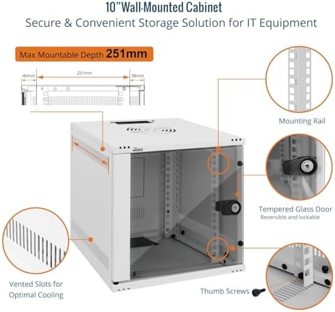 Tecmojo 6U 10 inch Rack, Wall Mount Network Cabinet Set,12.3W x 13D x 11.8H- Load Capacity 110Lbs(50 kg),White 10" Wall Housing Server Rack Set - Image 3