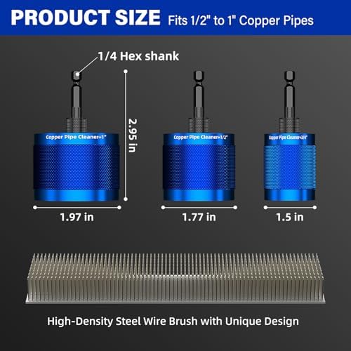 BURMONG Copper Pipe Cleaner Drill 3 Pcs Set (1/2" 3/4" 1") - Metal Tube Cleaning Brushes for Power - Professional Plumbing Tools for Copper Pipes & Tubes - Heavy-Duty Drill Attachment for Plumbers - Image 6