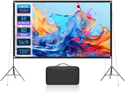 120inch Projector Screen with Stand, Portable Movie Screen Indoor Outdoor by VISULAPEX