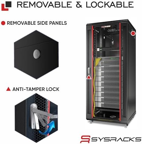 22U Wall Mount Server Rack Cabinet 24” Deep, 19” Network & AV Enclosure for Home Lab with Fan, PDU, 2 Shelves, Locking Glass Door - Image 5