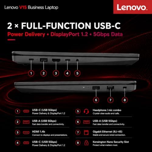 Lenovo V15 Business Laptop, Intel N150 Quad-Core Processor, 15.6" FHD Display, 16GB DDR5 RAM, 1TB NVMe SSD, Wi-Fi 6, Ethernet RJ-45, Dolby Audio, Windows 11 Pro, Business Black - Image 7